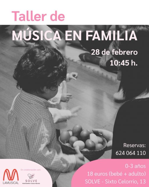 ¡Nuevo taller de MÚSICA EN FAMILIA en SOLVE! 🤩

Nos vemos el 28 de febrero para compartir un ratito de juego, movimiento y mucha música! 🎶 

Reserva tu plaza 👉🏼624064110 🏃‍♀️

#LAMUSICAL #ViveCreaConecta #planeszaragoza #pequeszaragoza #zaragozaplan
