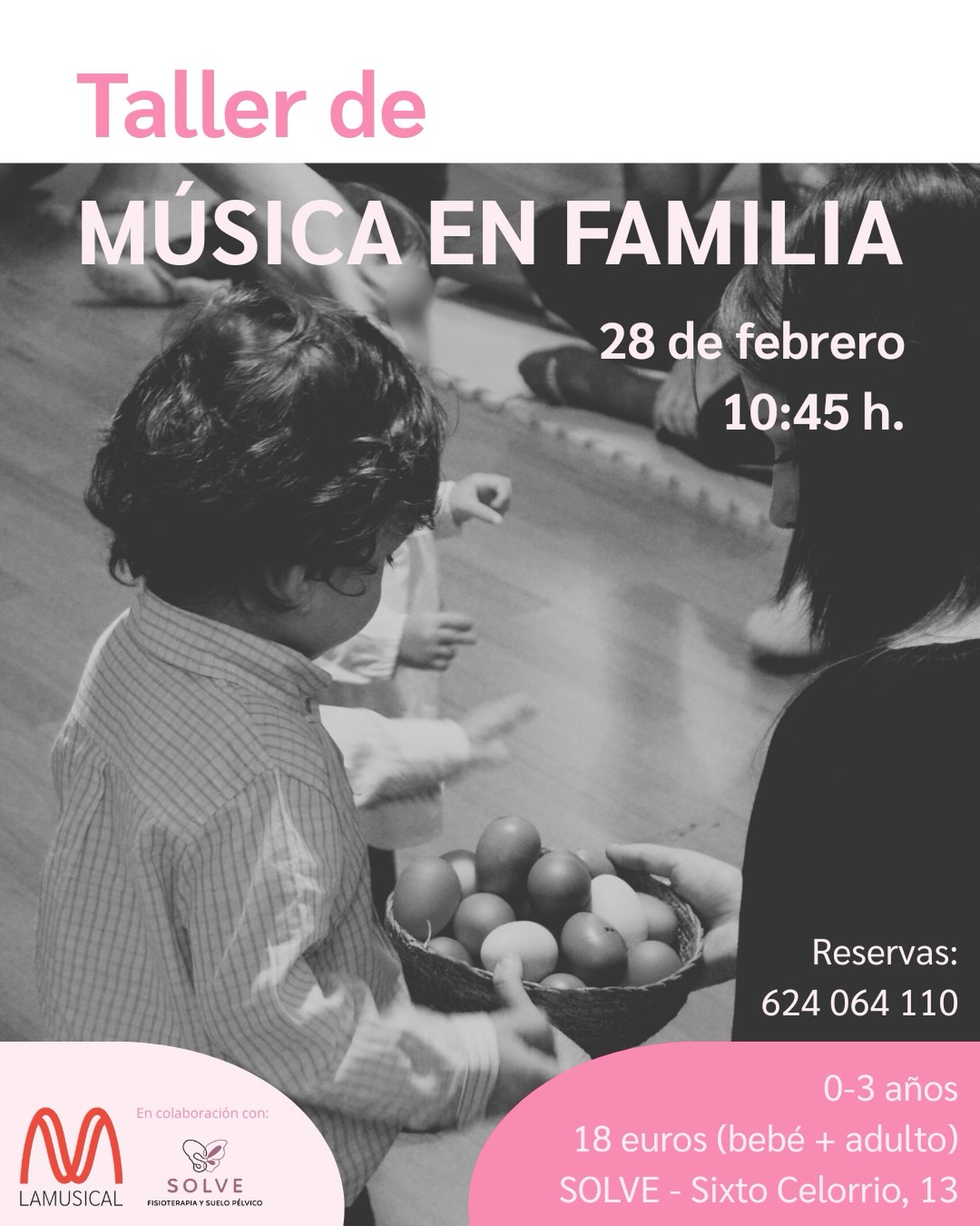 ¡Nuevo taller de MÚSICA EN FAMILIA en SOLVE! 🤩

Nos vemos el 28 de febrero para compartir un ratito de juego, movimiento y mucha música! 🎶 

Reserva tu plaza 👉🏼624064110 🏃‍♀️

#LAMUSICAL #ViveCreaConecta #planeszaragoza #pequeszaragoza #zaragozaplan