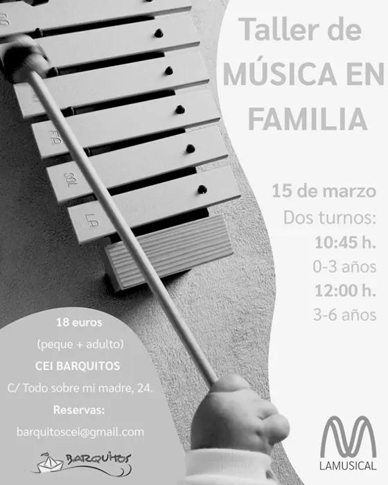 Cartel del taller de música en familia del 15 de marzo de 2026