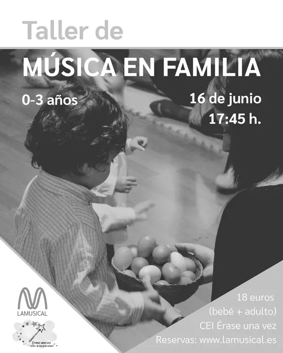 Cartel del taller de música en familia del 16 de junio de 2026