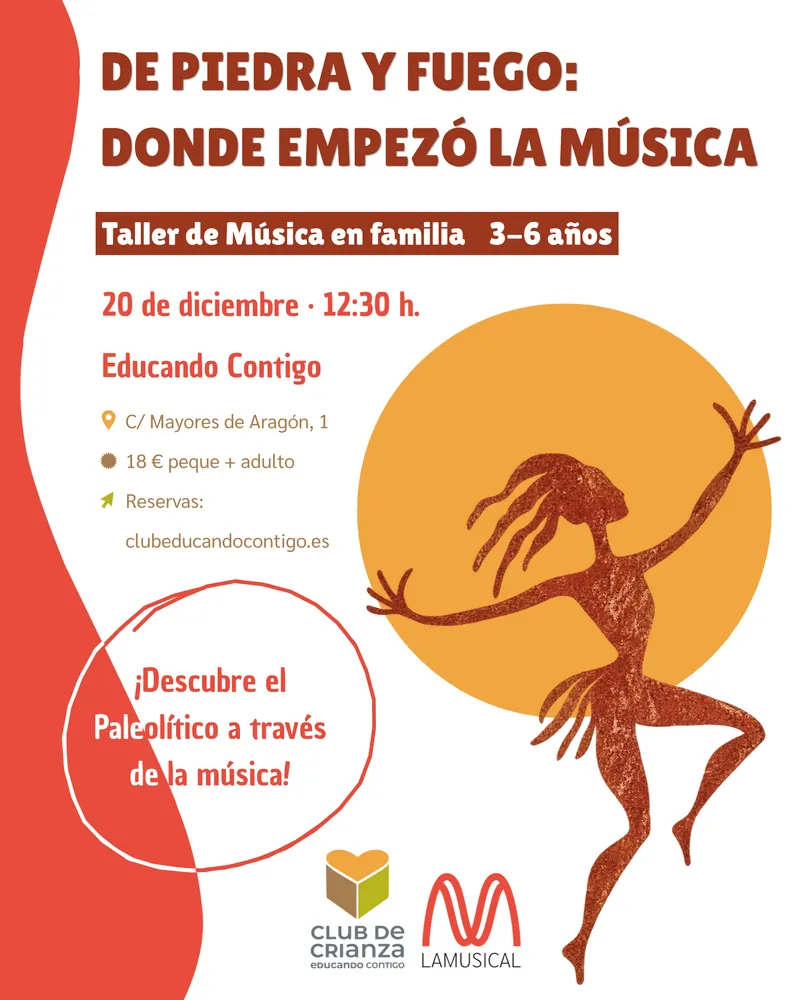 Cartel del taller de música en familia del 20 de diciembre de 2026 · 3-6 años · Educando Contigo