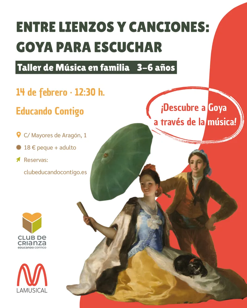 Cartel del taller de música en familia del 14 de febrero de 2027 · 3-6 años · Educando Contigo